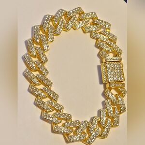 8.5" Miami Cuban Link Bracelet 18k Gold Plated Brass Cz Diamonds 13mm Thick